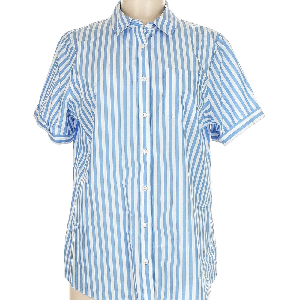 Lands' End Blue and White Button Down Shirt XL